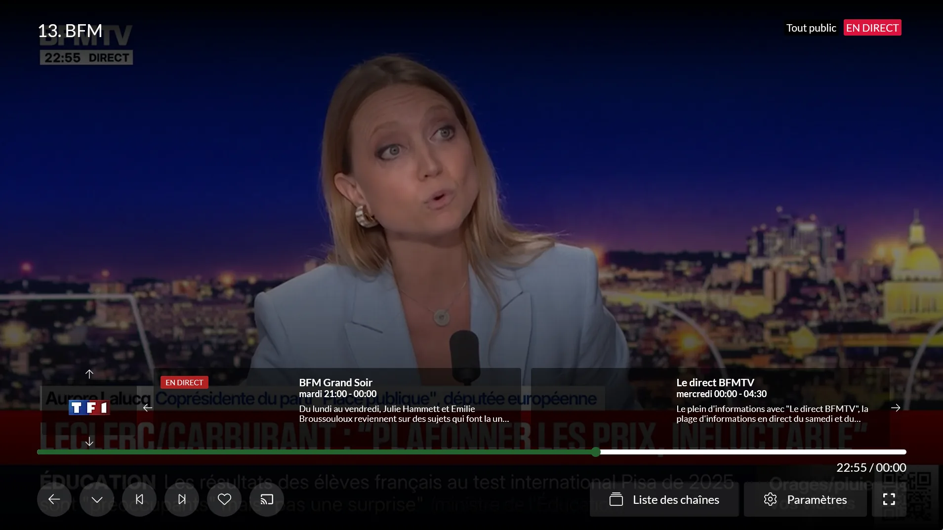 Interface TNT Plus sur téléviseur