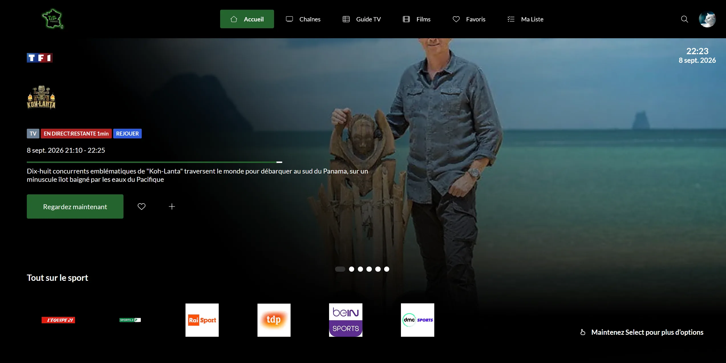 Interface TNT Plus sur téléviseur